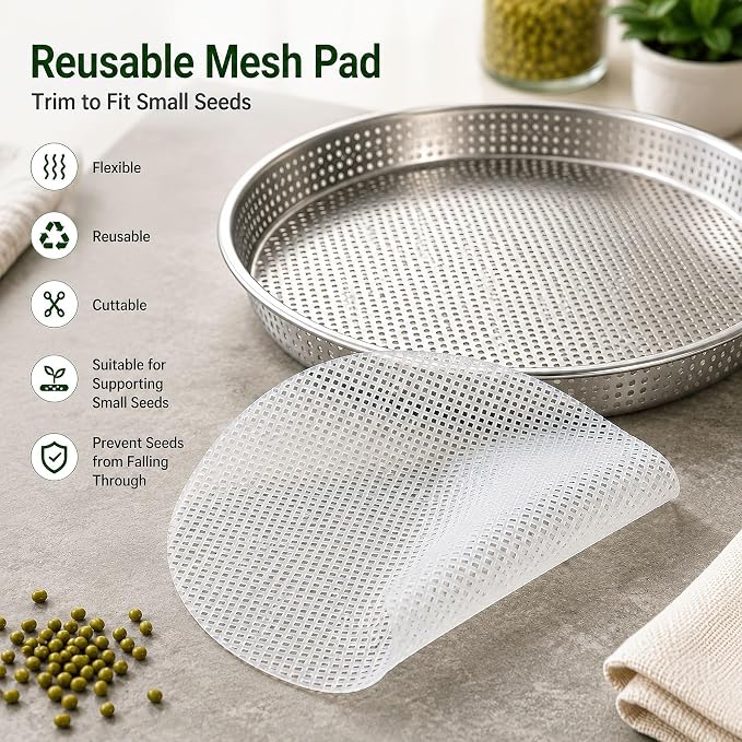 2 Pack Stackable Sprouting Trays with Mesh Lids, 304 Stainless Steel Soil-Free Sprouter Kit for Microgreens Broccoli Alfalfa Bean Seeds