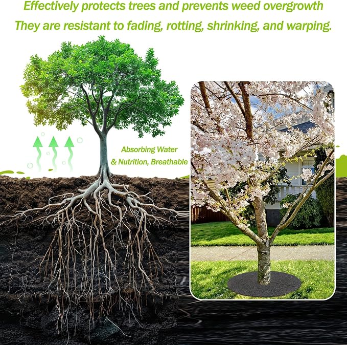 Peryiter 3 Pcs Double Side Rubber Mulch Tree Ring Heavy Duty Rubber Mulch Mat Tree Protector Weed Barrier Mats Reversible Round Root Ring for Prevent Weed Grass Animal Dig(30 Inch,Brown and Black)