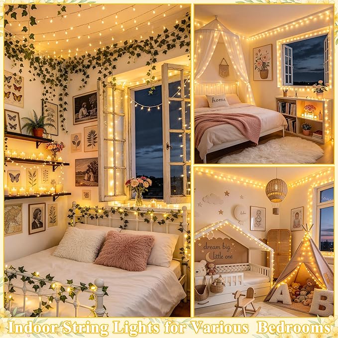 JMEXSUSS 200 LED String Lights Indoor Outdoor Clear Wire, Connectable Warm White Christmas String Lights for Bedroom, 66 Ft Twinkle Fairy Light Plug in for Wedding Home Tree Yard Patio Classroom Decor