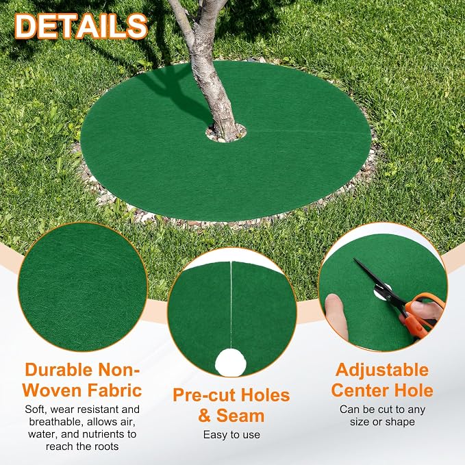 HARFINGTON 6pcs Tree Mulch Ring 16.5 Inch Non-Woven Round Tree Protector Weed Barrier Mat Plant Cover Rings for Weed Grass Control Root Protection, Green