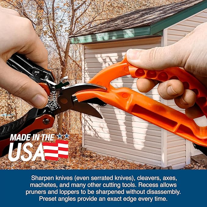 AccuSharp All-in-One Sharpener, All Purpose Sharpener for Knives, Scissors, Garden Tools, Sharpens & Restores Serrated Knives, Cleavers, Axes, Machete, Orange