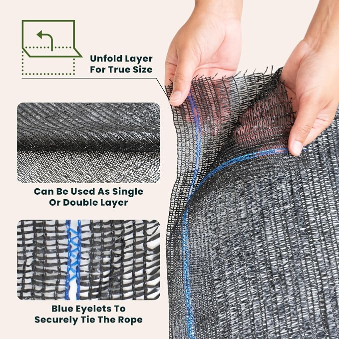 40% 6' x 100 FT Eyelets Shade Cloth Roll Sunblock Shade UV Resistant Net for Garden Greenhouse Flower Plant Patio Kennel, Black - PS6140BLK