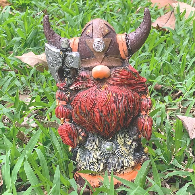 Garden Gnome Statue Viking Gnome Figurine 7.2 Inch, Nordic Warrior Statue Resin Viking Decor for Men, Father's Day & Birthday Gift, Tabletop Shelf Fireplace Decor, Men's Gift
