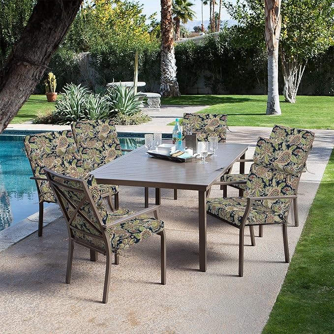 DYTXIII Outdoor High Back Chair Cushions Set of 2, 44"x22" Water Repellent Patio Seat Cushions with Elastic Sponge, All Weather Chair Pads for Rocking, Dining, Patio Furniture - Paisley Sapphire