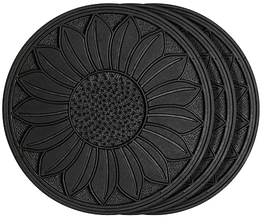HF by LT Rubber Sunflower Garden Stepping Stone, 11-3/4 Inches, Black, Round, Set of 3