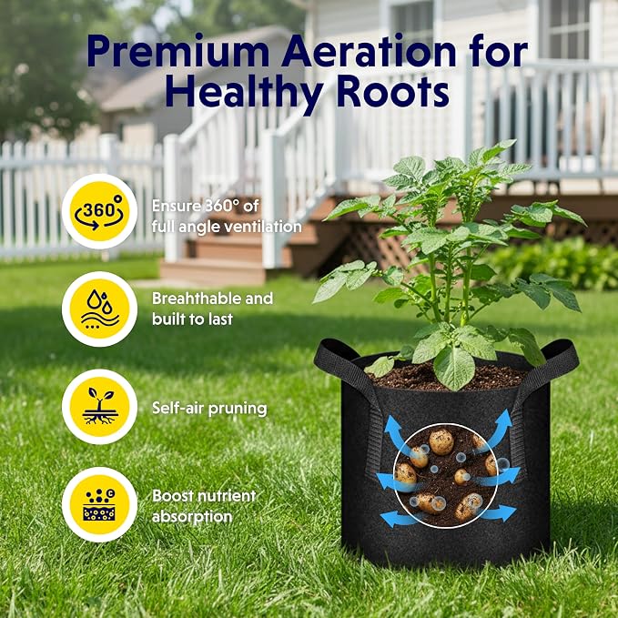 iPower 12-Pack 3 Gallon Grow Bags Heavy Duty Thickened Aeration Nonwoven Fabric Pots with Nylon Handles, for Planting Vegetables, Fruits, Flowers, Black