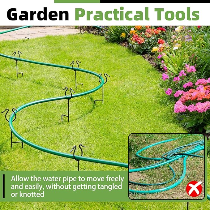 U0U 3 Pack Garden Hose Guide Spike,14Inch Metal Hose Guides for Garden,Heavy Duty Hose Guide Stakes for Keeps Garden Hose Out of Flower Beds and Plant Protection (3, Black)