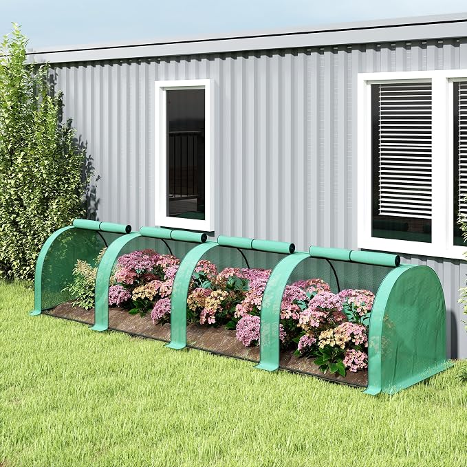 Outsunny 13' x 3' x 2.5' Mini Greenhouse, Portable Tunnel Green House with Roll-Up Zippered Doors, UV Waterproof PE Cover, Steel Frame, Green