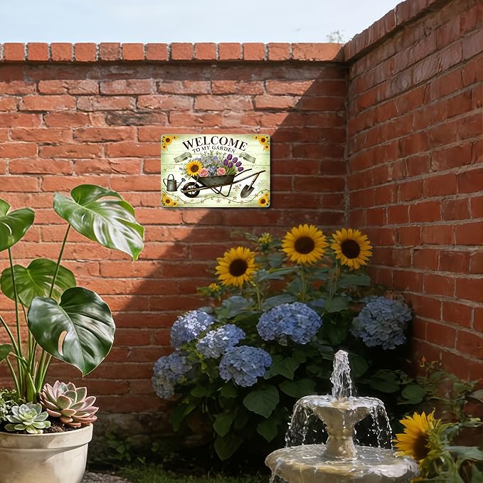 Funny Garden Signs, Vintage Garden Gift, Garden Decor for Outside, Welcome to My Garden Sign, Weatherproof Aluminum Outdoor Decor for Patio Yard Greenhouse Home, Wall Decor 8x12 Inch