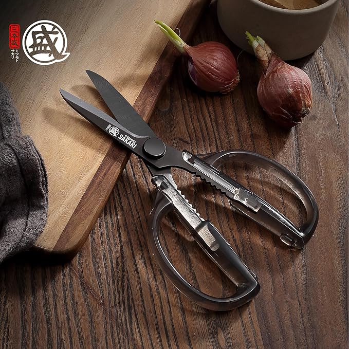 MITSUMOTO SAKARI Japanese Kitchen Scissors, Heavy Duty Detachable Kitchen Shears with Titanium-Plated Stainless Steel Blades, Clear Acrylic Handles for Meat, Fish, Nuts & Vegetables