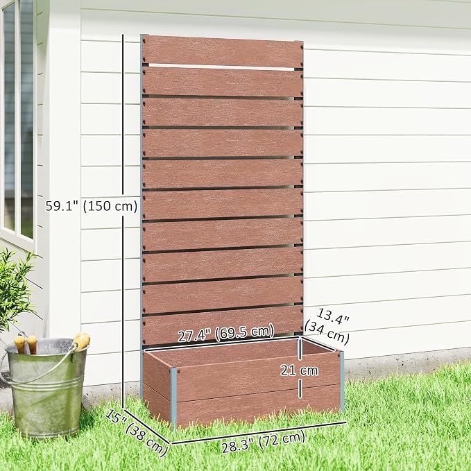 Outsunny Raised Garden Bed with Trellis for Climbing Plants, Planter Box with Self Draining Gap, Freestanding Trellis Planter for Outdoor, Patio, Deck, 28.25" x 15" x 59", Brown