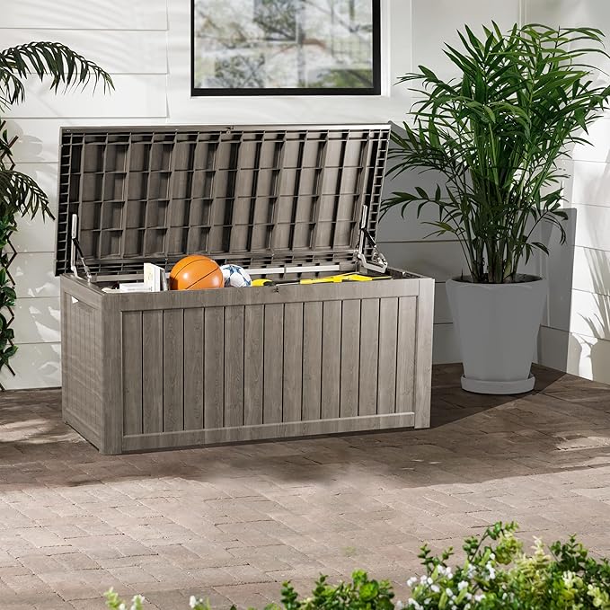270 Gallon Resin Large Deck Box Organization and Storage Box for Patio, Outdoor Cushions, Garden Tools, Gray