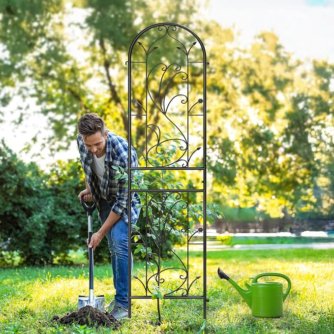 4 Pack 87x20in Garden Trellises, Sunflower Black Metal Coated Rustproof Trellis for Climbing Plants Outdoor, Roses, Vegetables, Vines, Cucumbers