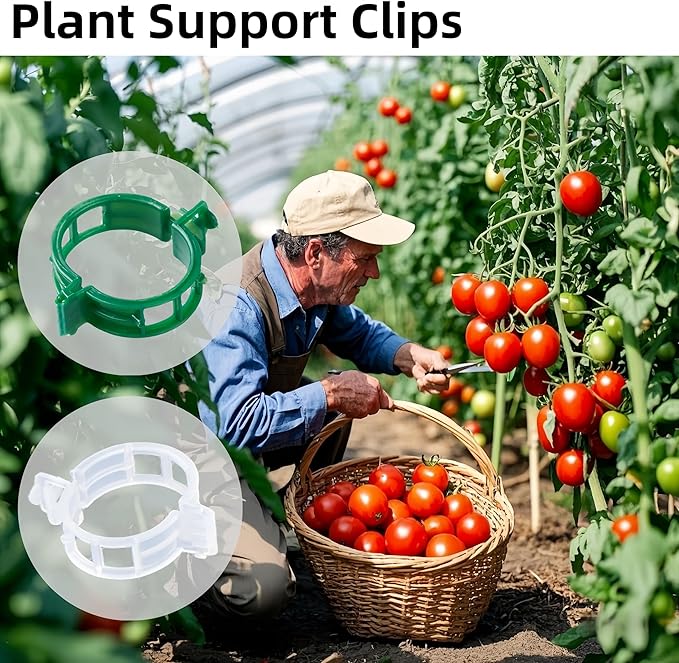 CIQIYO® 200 Pcs Plant Support Clips,Plastic Clips for Securing Plants,Tomato Vine Clips,Plant Fixing Clips,Garden Clips for Climbing Plants,Grape and Vine Vegetables (200, White)