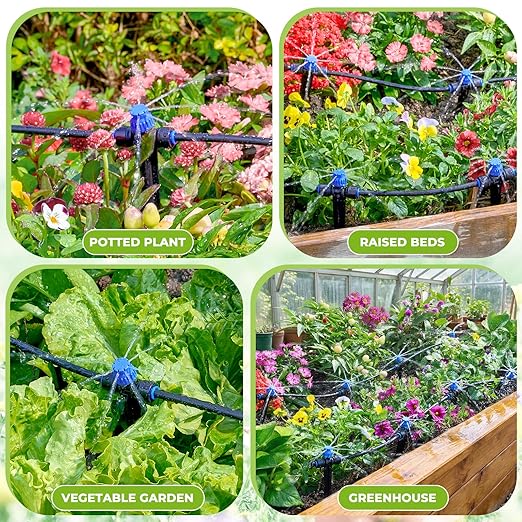 HIRALIY 220FT Drip Irrigation Kit for Large Garden, Quick Connect Garden Watering System with 33FT 15mm Hose, 36 Adjustable Drippers for Raised Beds, Vegetable Garden, Greenhouse