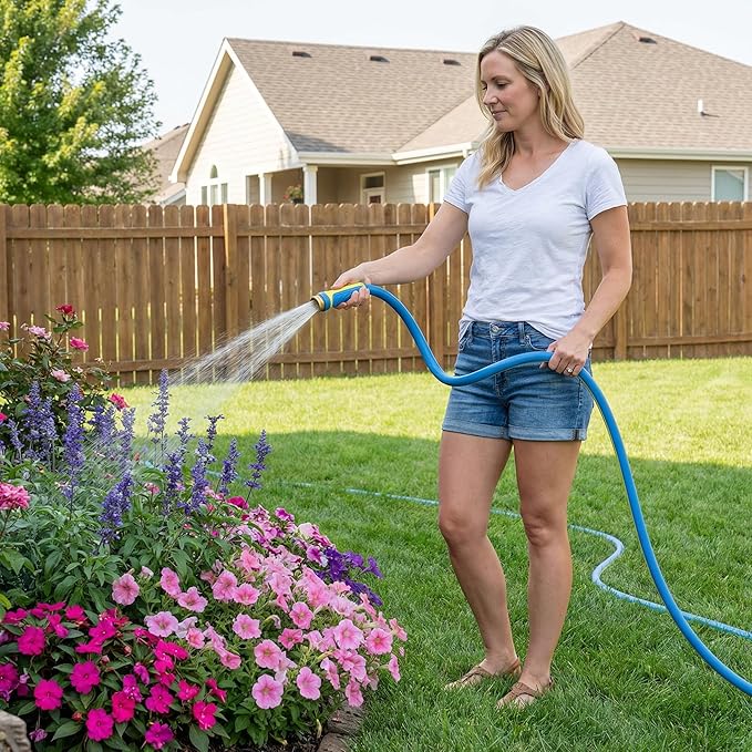 PremiumPro 25FT 5/8" Heavy Duty Reinforced Garden Hose, Large Flow,600 PSI Burst Pressure, Four Layer Hybrid Polymer Anti Kink with 360 Swivel Brass Connectors and handle for yard,washing & irrigation