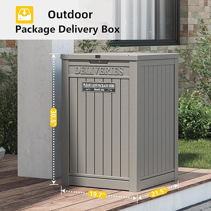 Package Delivery Box for Outside, Storage Box with Lockable Secure, Outdoor Resin Package Drop Container Waterproof for Backyard, Garden, Patio & Lawn, Grey