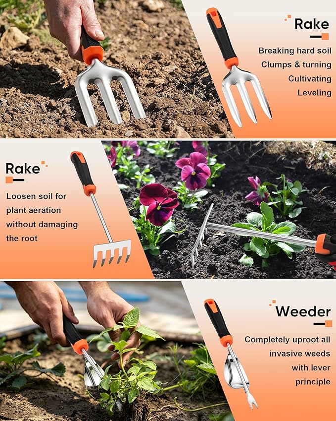 9-Piece Stainless Steel Garden Tools Set, HaSteeL Outdoors Gardening Hand Utensils Kit with Storage Bag, Rust Resistant, Heavy Duty, Gift for Women/Man/Gardeners