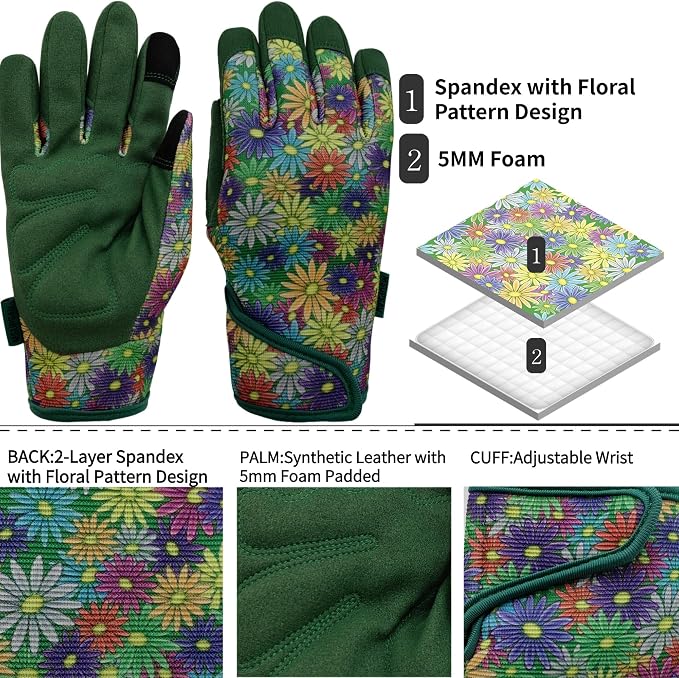 Gardening Gloves,Women Yard Work Garden Glove,Gifts | Thorn Proof,Puncture Resistant,Touchscreen,Gift,Leather,Spandex