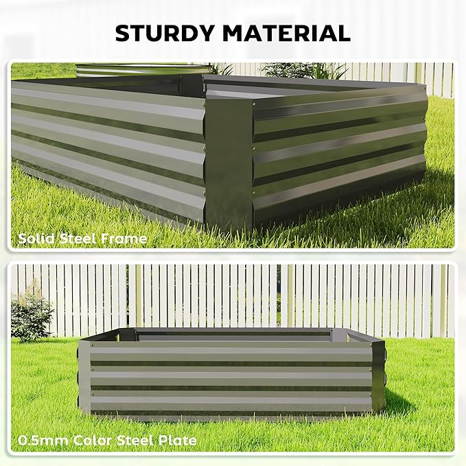 Outsunny 4 x 3ft Metal Planter Box with Mini Greenhouse, Galvanized Raised Garden Bed with Cover for Herbs and Vegetables, Small Greenhouse for Patio Garden Balcony, Green and Dark Gray
