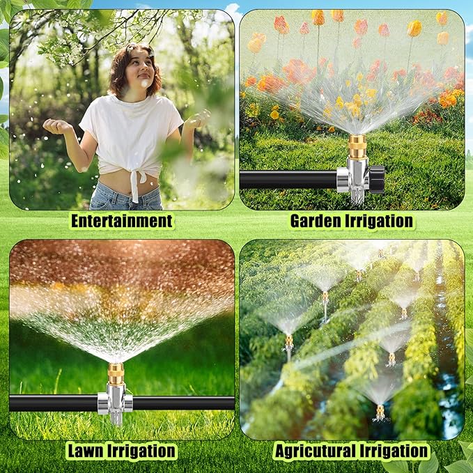 Tioncy 4 Pack Metal Lawn Sprinkler Automatic Garden Water Sprinkler on Spike Base 360 Degree Rotation with Adjustable Brass Nozzle for Lawn Garden Yard (Silver)