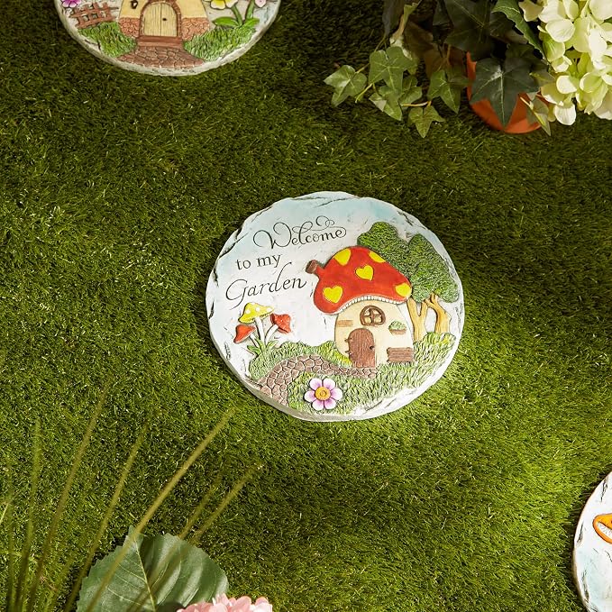 DII Cement Stepping Stone Collection Decorative Colorful, 9.75" Diameter, Welcome