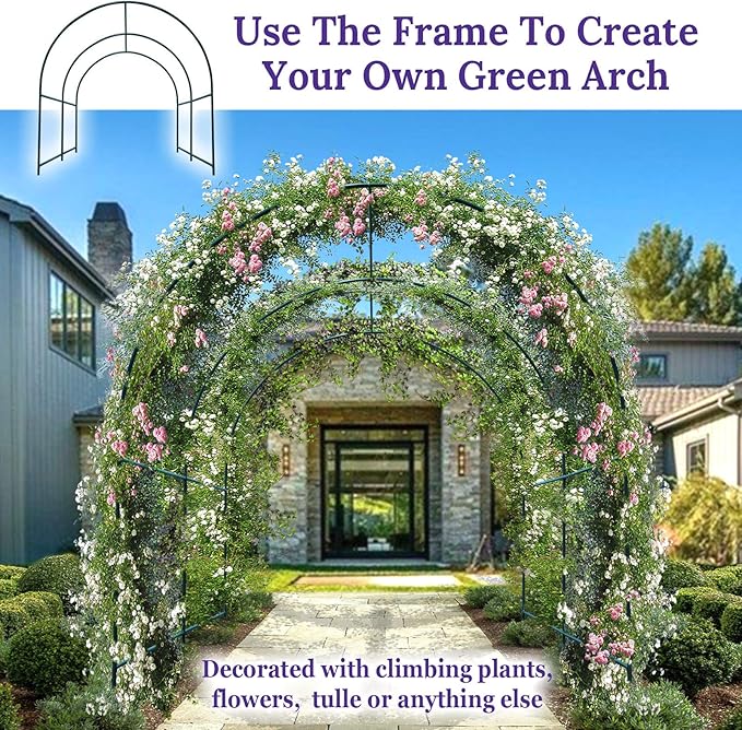 Multi-Size Large Garden Support Arch Frame Climbing Plant Arch Arbor for Flowers/Fruits/Vegetables (6.5ft x 7ft x 7.2ft)