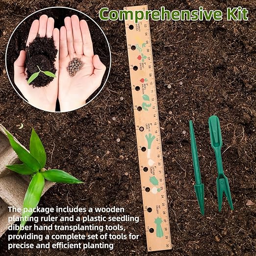 Spacer Tool Seeder Planting Ruler, Wooden Plant Ruler with Precise Measurements,Seedlings Dibber Hand Transplanting Tools,for Vegetable Gardens, Yard