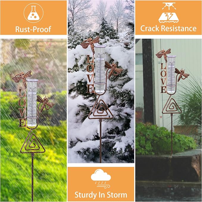 Rain Gauge Outdoor, coppery Dragonfly Rain Gauge for Measuring Precipitation, Garden Decoration (Dragonfly)