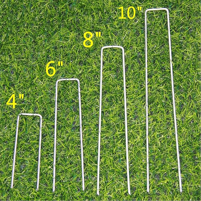 50 Pack 6 Inch 11GA(0.12inch) Landscape Staples Garden Stakes Fence Netting Pins Ground Spikes Sod Cover Fabric Pegs Anti-Rust Galvanized