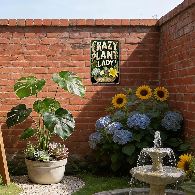 Funny Garden Signs, Vintage Garden Gift, Garden Decor for Outside, Crazy Plant Lady Sign, Weatherproof Aluminum Outdoor Decor for Patio Yard Greenhouse Home, Wall Decor 8x12 Inch
