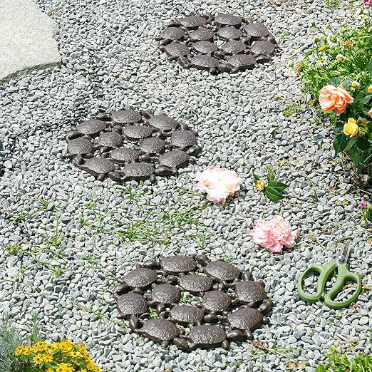 Sungmor Vintage Cast Iron Tortoises Stepping Stone,Rustic Garden Decorative Stone,Wear Resistant Stepping Mat,Outdoor Patio Pathway Accent for Lawn,Yard