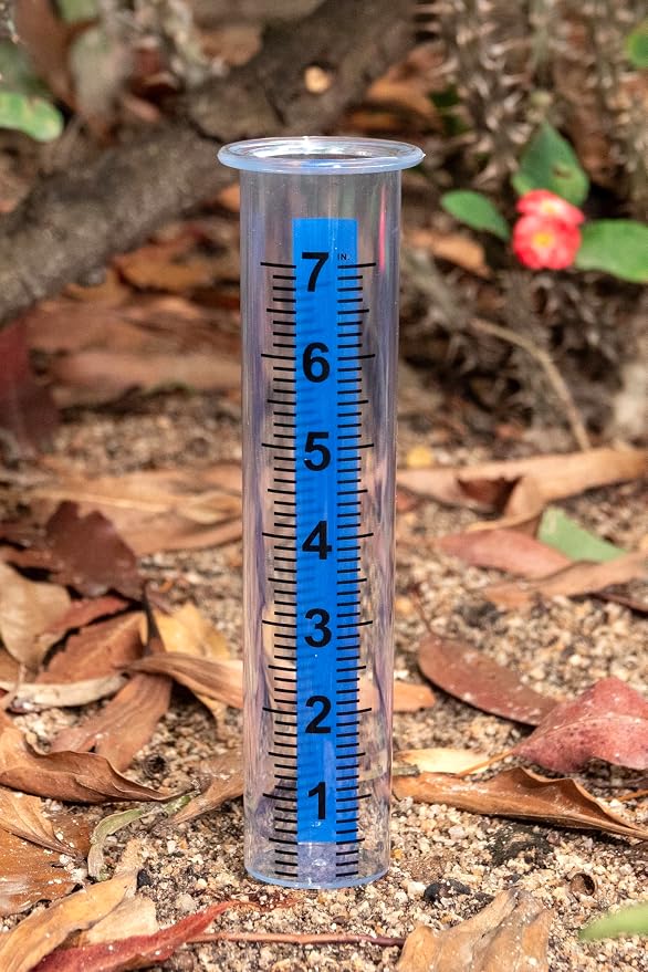 7" Plastic Rain Gauge Replacement Tube with Lid Design, Easy to Read Freeze Proof Rain Gauges (Plastic Gauge Tube (Blue Strip))