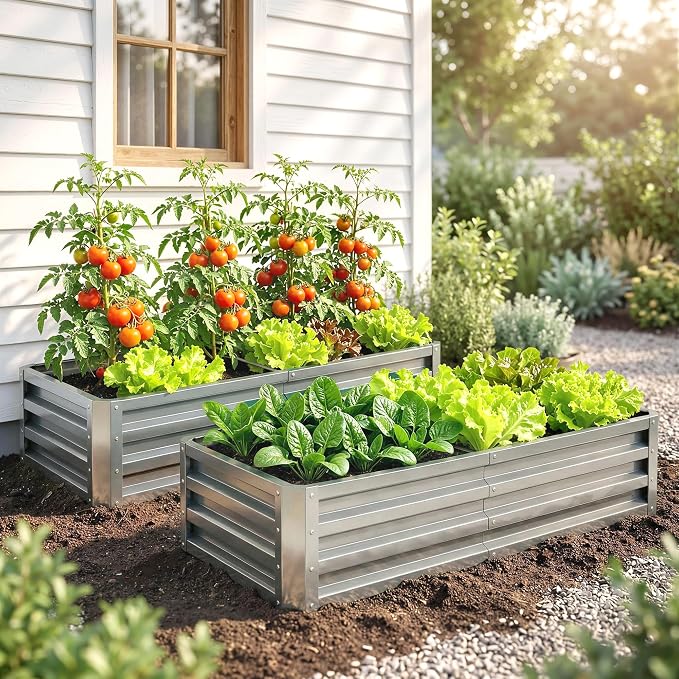 Outsunny Galvanized Raised Garden Bed, 4' x 2' x 1' Metal Planter Box, for Growing Vegetables, Flowers, Herbs, Succulents, Silver