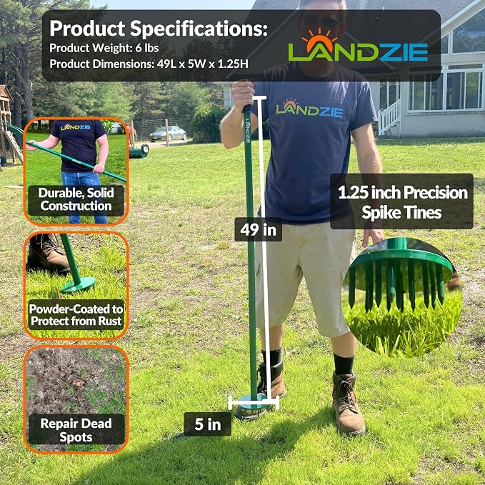 Landzie Spot Seeder Lawn Aerator and Grass Patch Repair Tool - Spike Seeding and Slit Seeder Aerator Lawn Tool for Lawn Repair & Dog Spots Heavy-Duty Spot Aerator Dethatcher for Grass