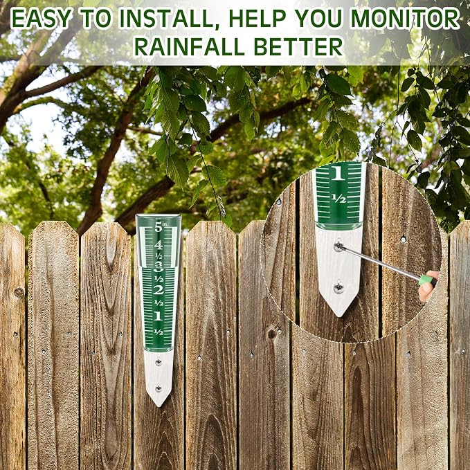 Yexiya 4 Pcs 5 Inch Capacity Rain Gauge Outdoor Easy to Read Acrylic Rain Gauges Measure and Monitor Precipitation Magnifying Scale and Numbers for Garden Yard Field Lawn (Green)