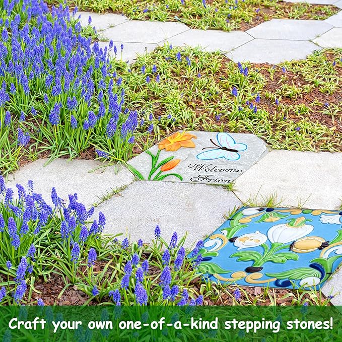 2 Size Hexagon Stepping Stone Mold, 9" /11.4" Reusable Cement Molds for Concrete, Plastic Concrete Molds for Walkways, Pavement and Garden
