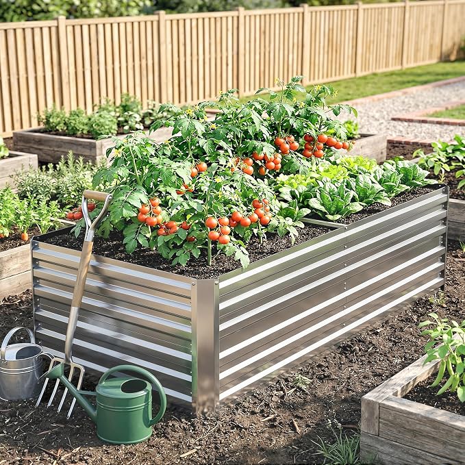 Outsunny Galvanized Raised Garden Bed Kit with Reinforcing Bars, Large and Tall Metal Planter Box for Vegetables, Flowers and Herbs, 6' x 3' x 2', Silver