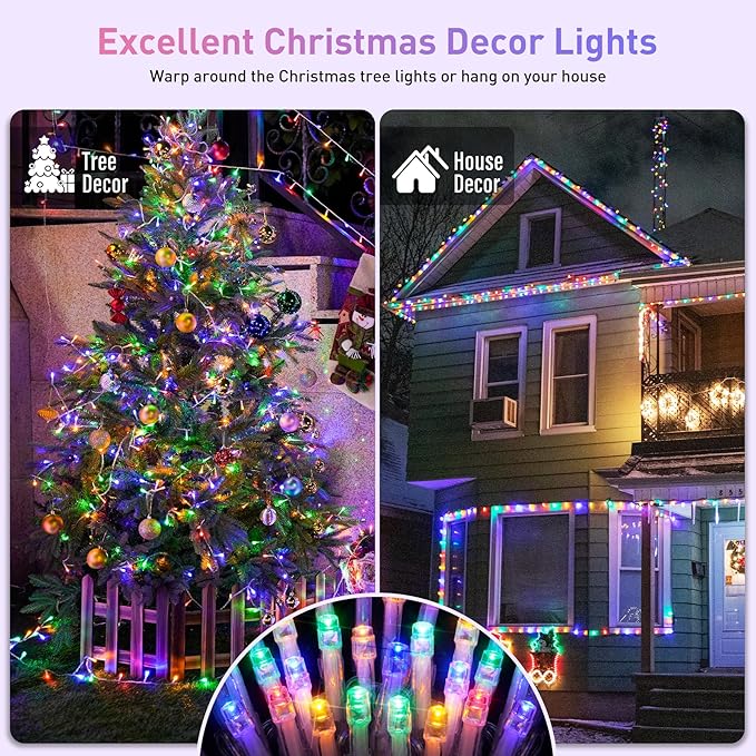 JMEXSUSS 300 LED Multicolor Christmas Tree Lights Clear Wire Plug in | Indoor Outdoor Use 8 Modes Timer for Christmas Tree Room Party Decoration