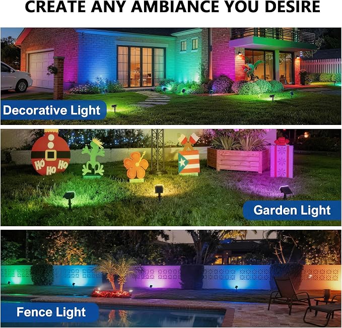 JEJOT Color Changing Solar Spot Lights Outdoor Waterproof IP65,8 Lighting Modes Multicolor RGB Christmas Spotlight for Porches Yard Gardens Landscape Deconrations-8 Pack