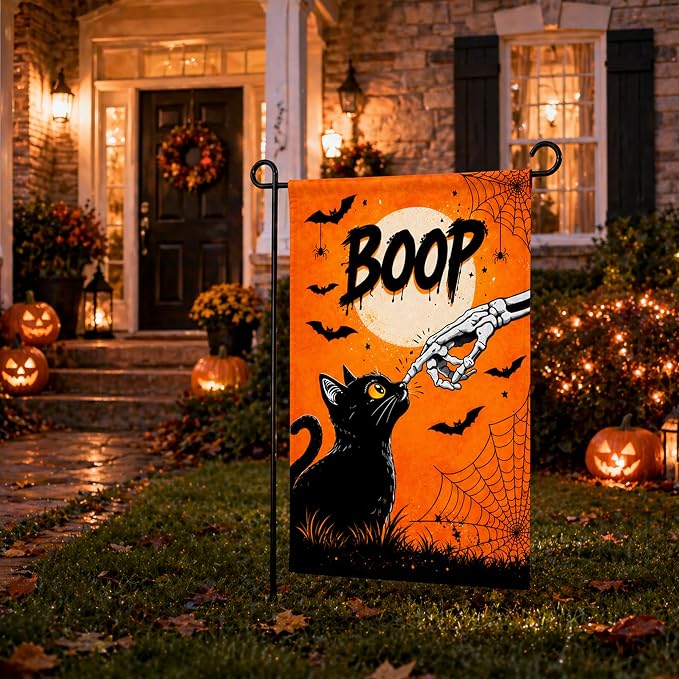 Halloween Party Decorations - BOOP Halloween Garden Flag | Double Sided Halloween Backdrop Banner - Halloween Party Favors Supplies Decor for Garden Yard Porch Patio Lawn Outdoor Outside