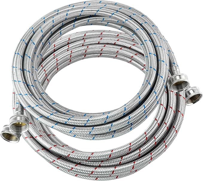 15 FT Washing Machine Hose,Long Washer Water Supply Hoses Hot And Cold Connection(2Packs),Washer Machine Hose Universal Fit for All Standard Wash Machines-by MIFLUS