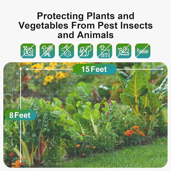 Garden Insect Netting Pest Barrier: 8'x15' Bug Netting for Garden Protection Mosquito Net Fine Mesh Cicada Tree Net Greenhouse Row Cover for Crops Plants Vegetables Flowers Fruits Silver