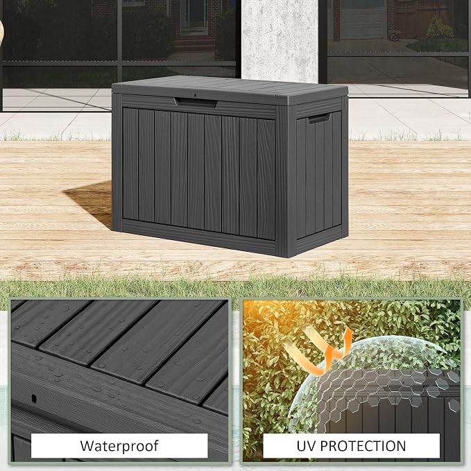 Outdoor Storage Box, 45 Gallon Resin Deck Boxes Outdoor Waterproof For Patio Furniture, Garden Tools, Pool Supplies, Lockable And UV Resistant (Striped Black)