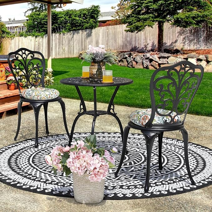 DYTXIII Set of 2 Outdoor Round Chair Cushions 15"x15"x4" with Ties, Water Repellent Tufted Bistro Seat Cushions, Thick Patio Chair Pads for Bar Stool, Garden & Dining Furniture - Paisley Botanical
