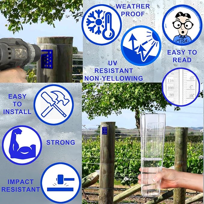 Professional Outdoor Rain Gauge 6 Inch Capacity | For Yard, Heavy Duty