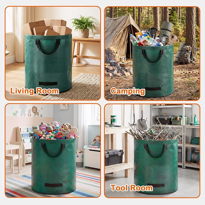 Kendo 72 Gallon Reusable Yard Bags, Heavy Duty 3 PCS Garden Leaf Bags with 4 Reinforced Handles for Fall Leaf Cleanup Grass Clippings Camping Trash