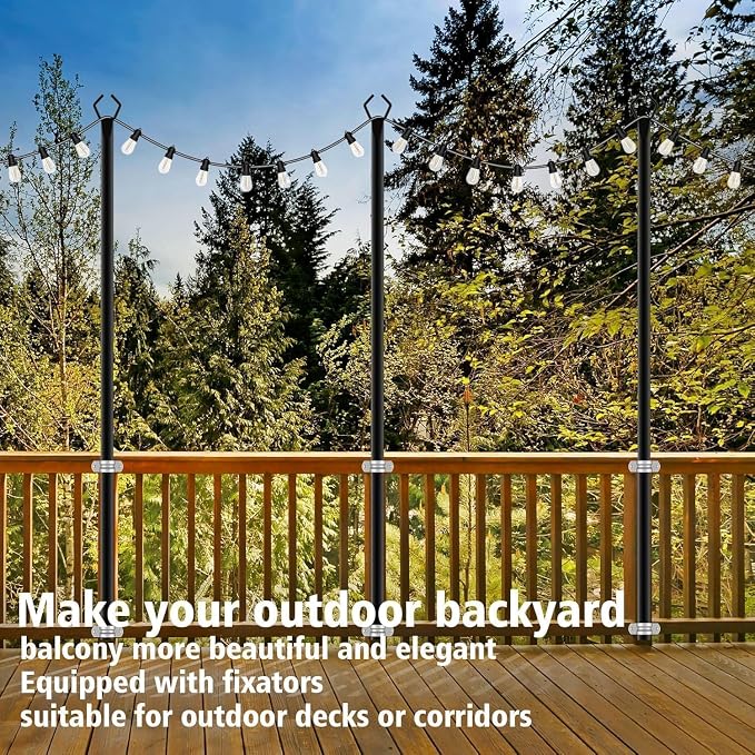 AILBTON 2 Pack 10Ft Exterior Light Poles, Heavy-Duty Metal Outdoor String Light Posts with Mounting Brackets, Ideal for Garden, Backyard, Terrace and Yard Lighting Decor