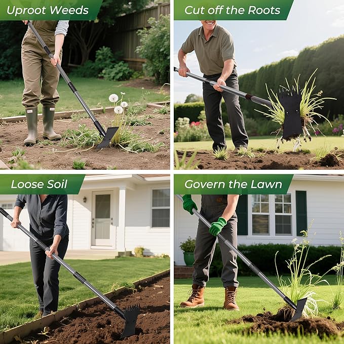 Walensee Weed Puller Tool with 64" Long Handle,2 in 1 Portable Manual Weeder Remover Tool with Weed Rake, Garden Hoe for Weeding, Heavy Duty Uprooting Weed Puller for Yard, Lawn, Garden and Patio