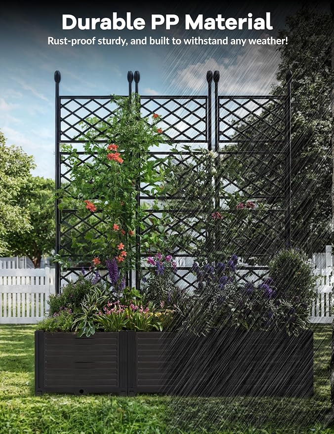 Patikuin 3-Section Sturdy Weather-Resistant Raised Garden Bed with Metal Trellis, Vertical Modular Planter Box & Privacy Screen for Climbing Plants, Vegetables, Flowers